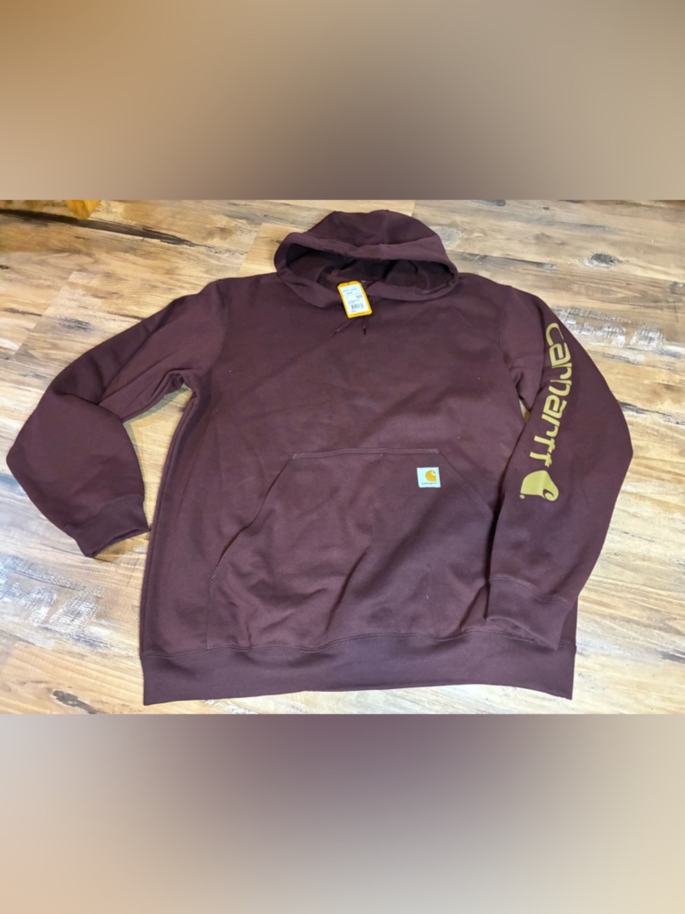 Carhartt Men’s L Maroon Midweight Pullover Hoodie Graphic Sleeve Logo Sweatshirt